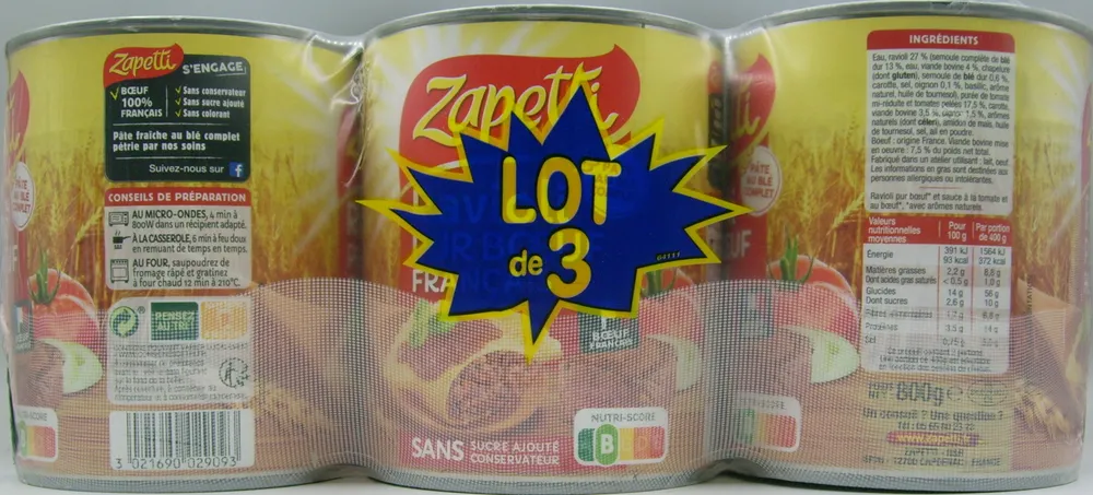 Ravioli pur boeuf français (lot de 3)