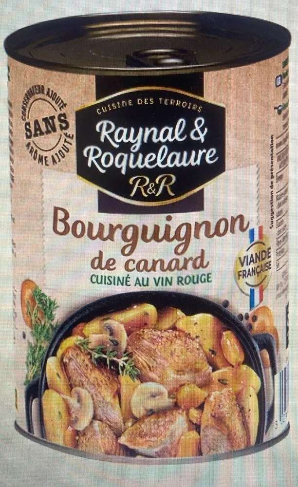 Bourguignon de canard cuisiné au vin rouge