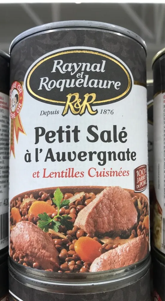 Petit salé à l'Auvergnate et lentilles cuisinées RAYNAL ET ROQUELAURE,420g
