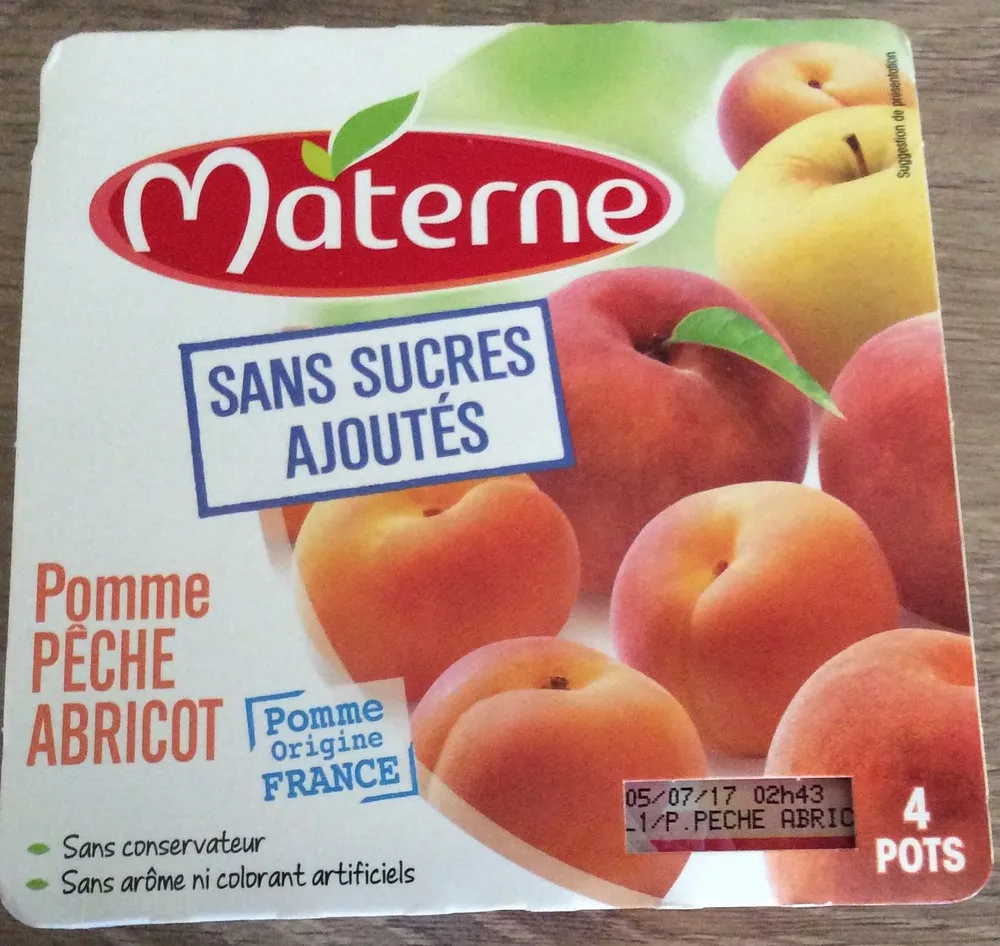 Compotes pomme, pêche et abricot, sans sucres ajoutés