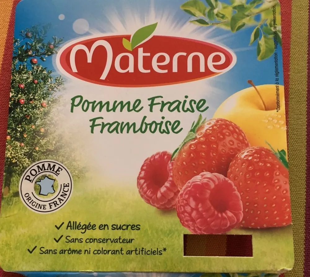 Compotes pomme fraise framboise Materne