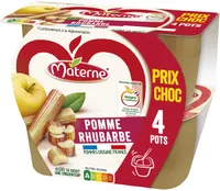 MATERNE Compotes Coupelles Pomme Rhubarbe 4x100g Prix Choc