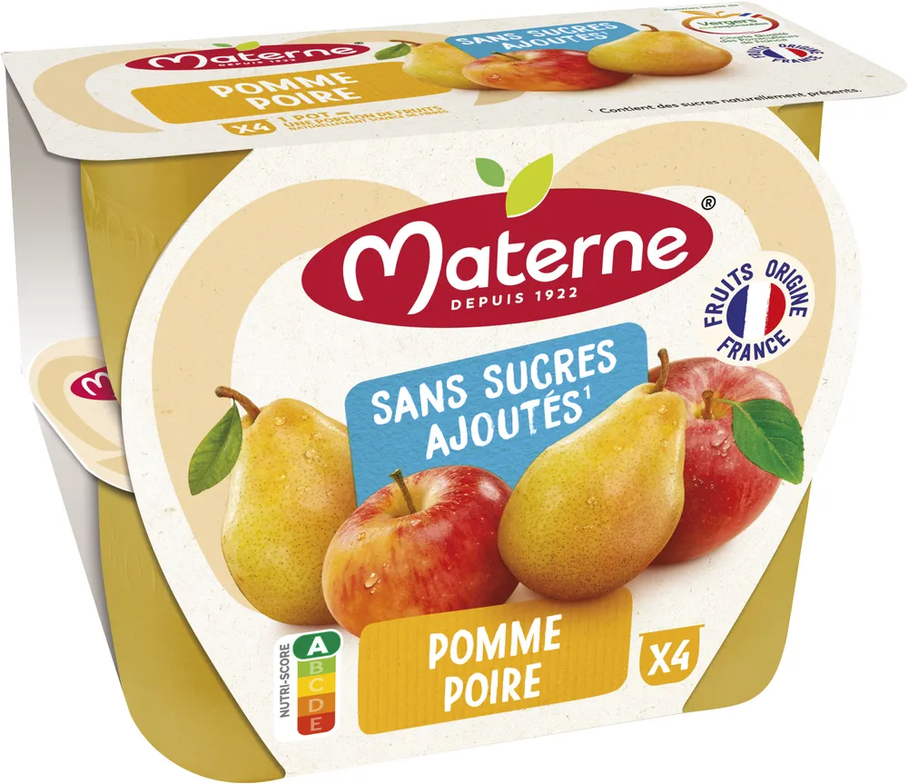 MATERNE Compotes Coupelles Pomme Poire 4x100g