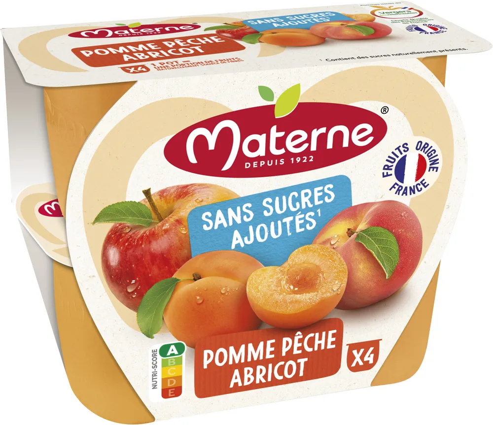 MATERNE Compotes Coupelles Pomme Pêche Abricot 4x100g