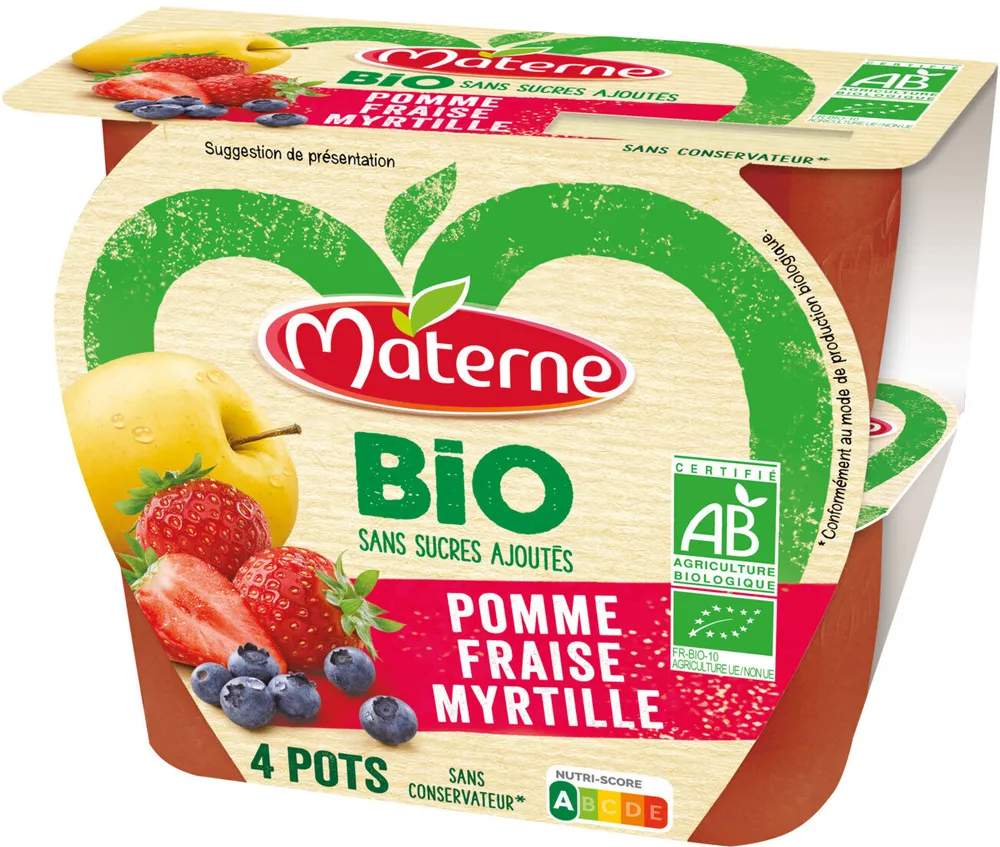 MATERNE BIO SSA Pomme Fraise Myrtille 4x100g