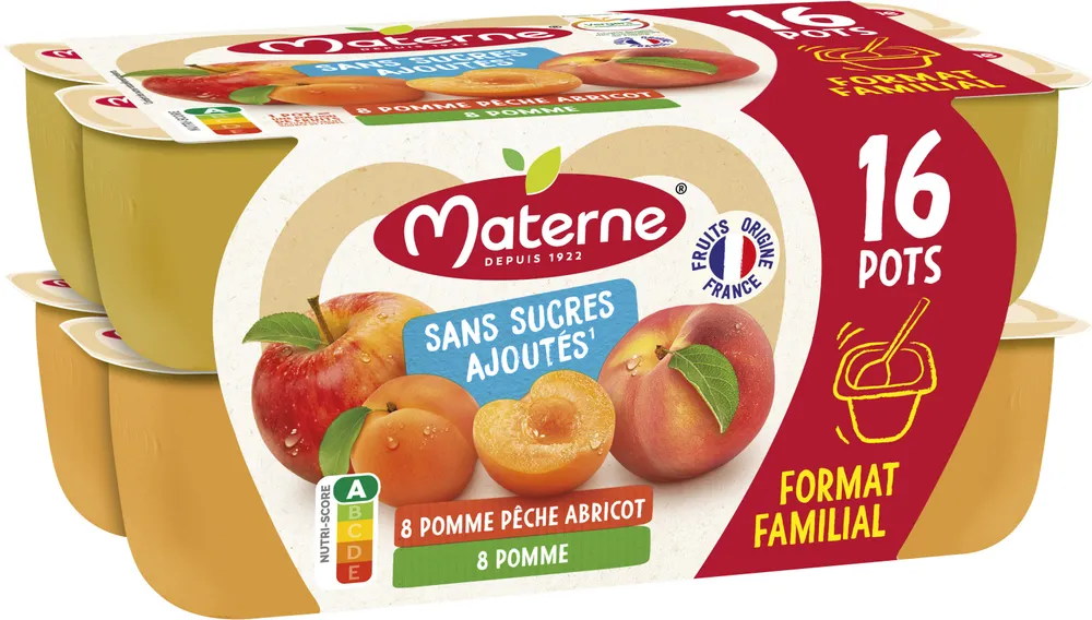 MATERNE Compotes Coupelles P. Pêche Ab 16x100g Format Familial