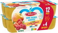 MATERNE Compotes Coupelles Pomme, P. Framboise Fraise 16x100g 12+4 offerts 1/2 box 84UC
