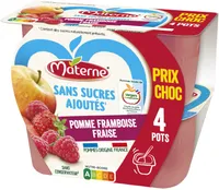 MATERNE Compotes Coupelles Pomme Framboise Fraise 4x100g Prix Choc