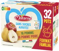 MATERNE Compotes Coupelles Pomme, P. Poire 32x100g Format Familial