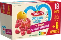 MATERNE (Sans sucres ajoutés) Pomme/Pomme Framboise 24x100g 18 6 Offerts