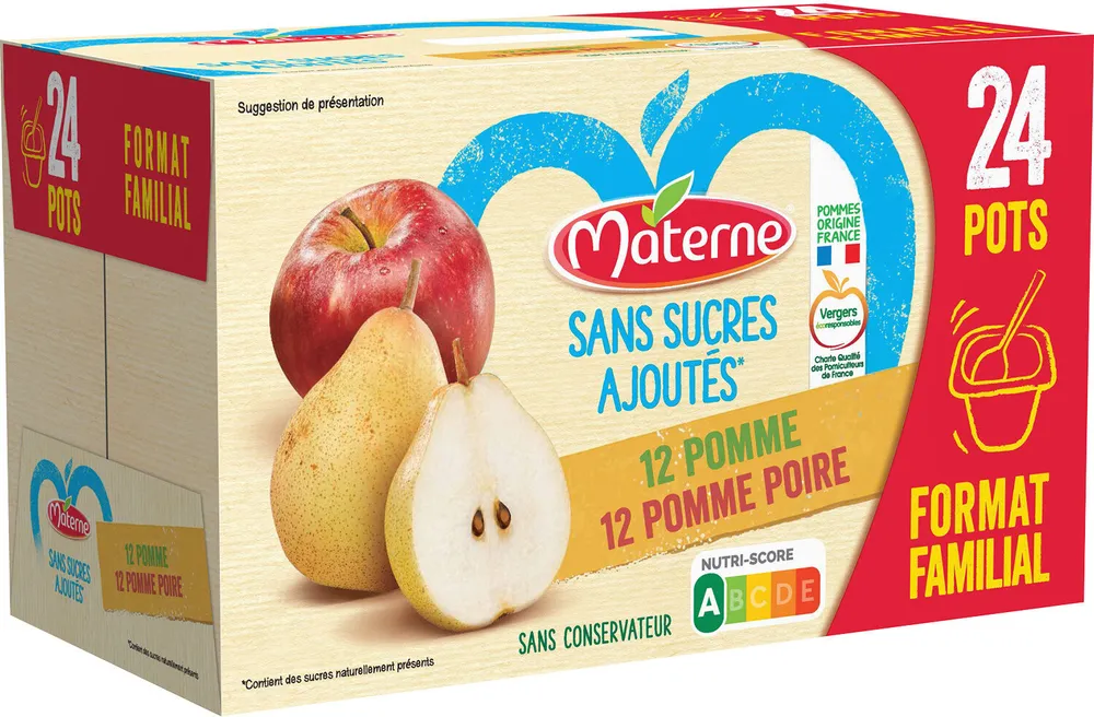 MATERNE (Sans sucres ajoutés) Pomme/Pomme Poire 24x100g Format Familial