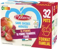 MATERNE Compotes Pomme, P. Framboise Fraise 32x100g Format Familial