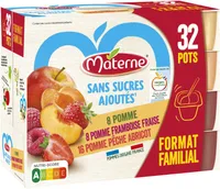 MATERNE Compotes Coupelles Pomme, P. Framb Fraise, P. Pêche Ab 32x100g Format Familial