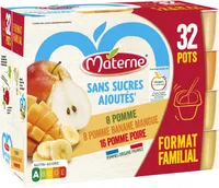 MATERNE Compotes Coupelles Pomme, P. Poire, P. Ban Mang 32x100g Format Familial