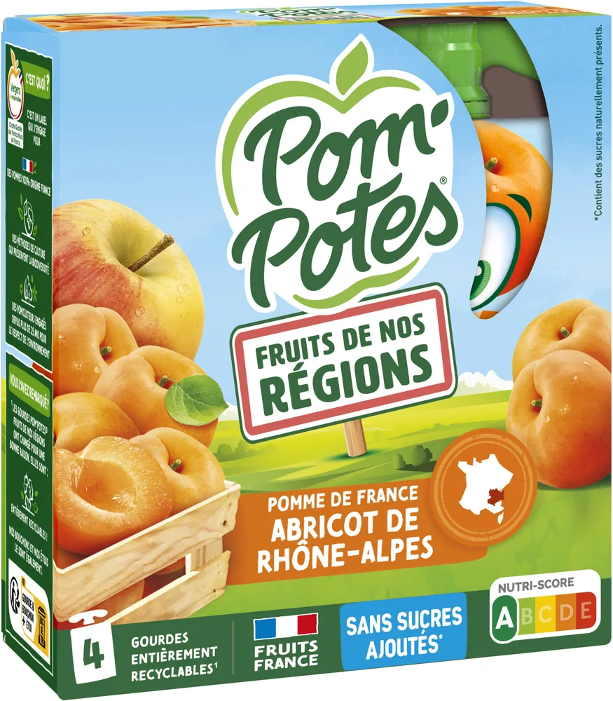 POM'POTES Compotes Pomme Abricot de Rhône-Alpes 4x90g