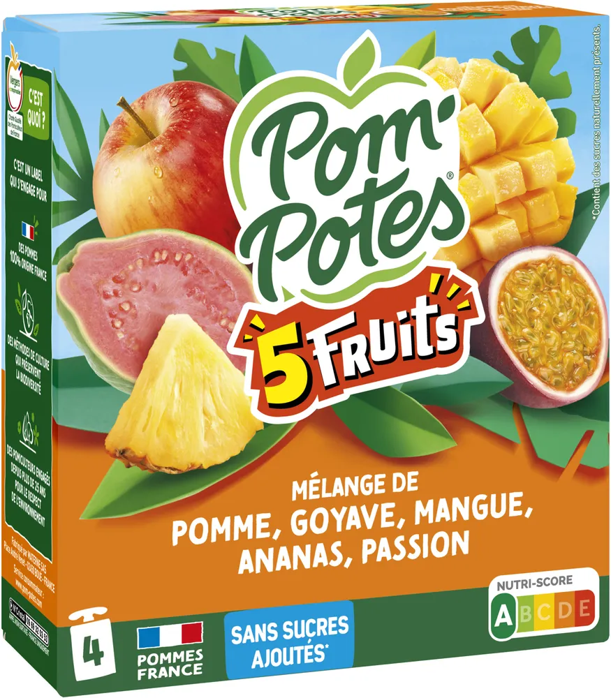 POM'POTES Compotes Gourdes 5 Fruits Exotiques 4x90g