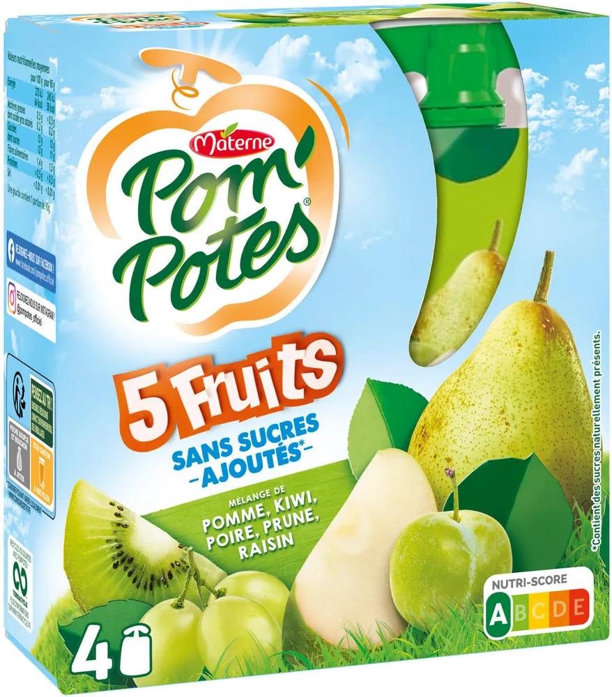 POM'POTES Compotes Gourdes 5 Fruits Verts 4x90g