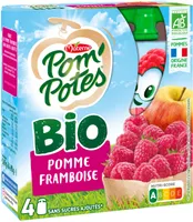 POM'POTES Compotes Gourdes BIO Pomme Framboise 4x90g