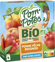 POM'POTES Compotes Gourdes BIO Pomme Pêche Brugnon 4x90g