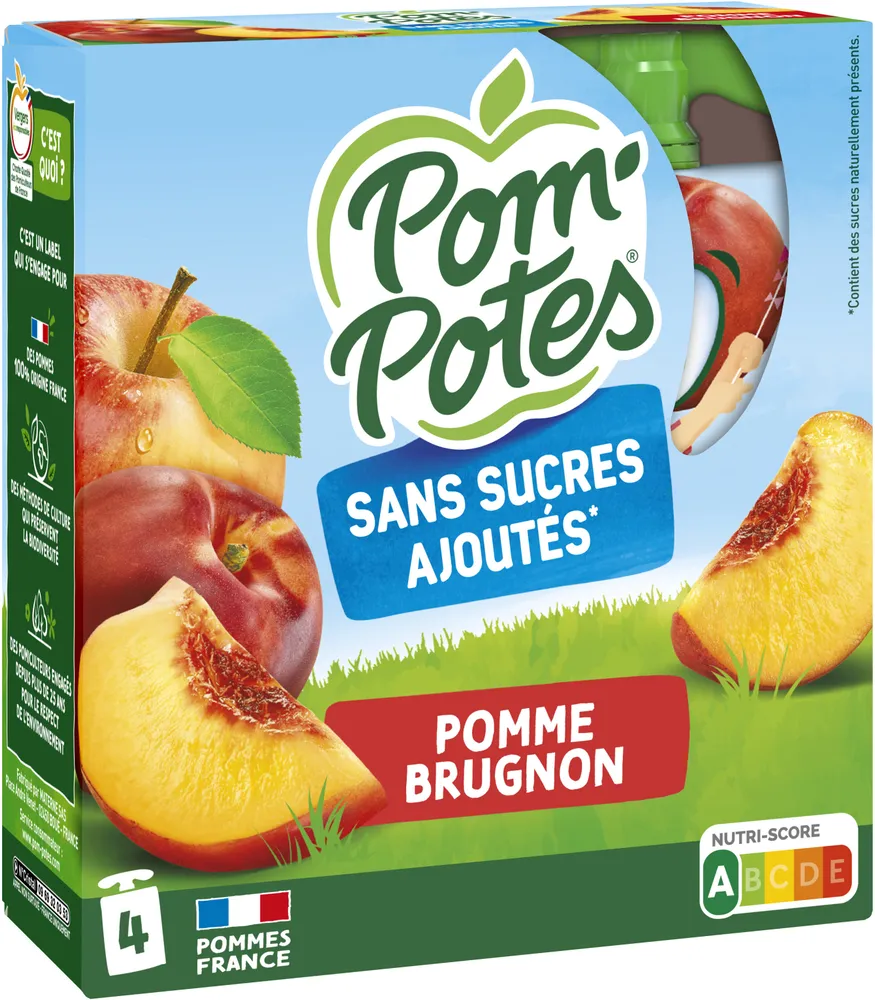 POM'POTES Compotes Gourdes Pomme Brugnon 4x90g