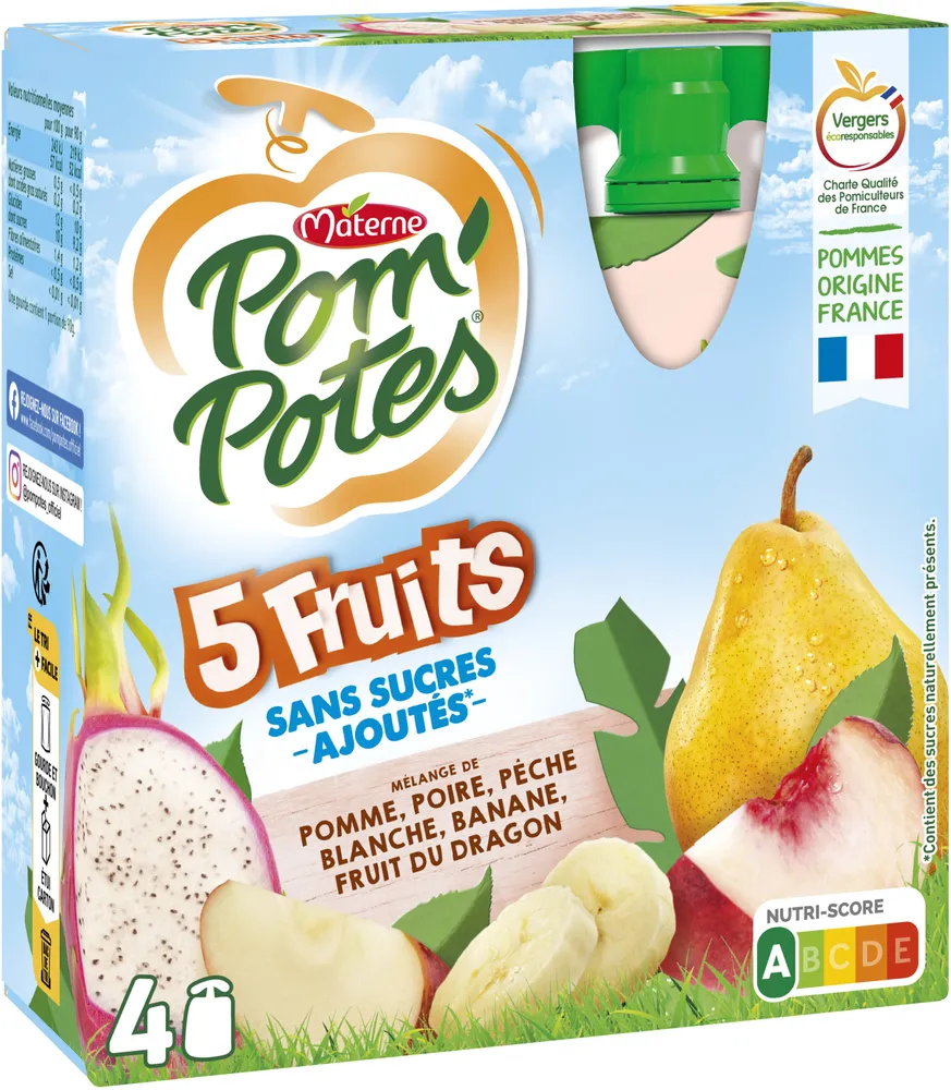 POM'POTES Compotes Gourdes 5 Fruits Blancs 4x90g