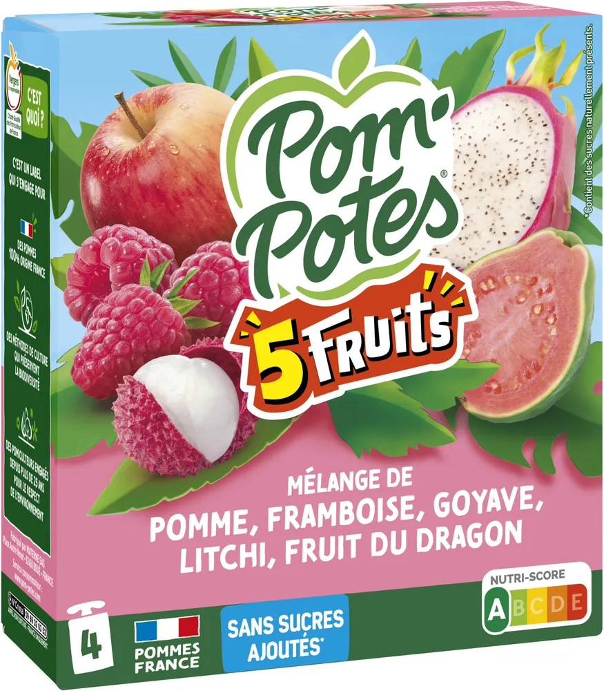 POM'POTES Compotes Gourdes 5 Fruits Roses 4x90g