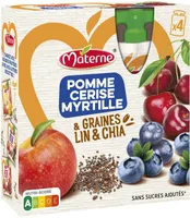 MATERNE Compotes Graines Lin&Chia Pomme Cerise Myrtille 4x90g