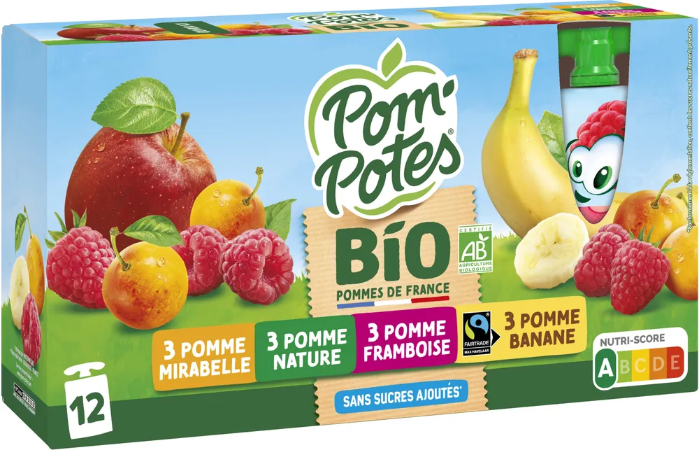POM'POTES Compotes Gourdes BIO Multivariétés 12x90g