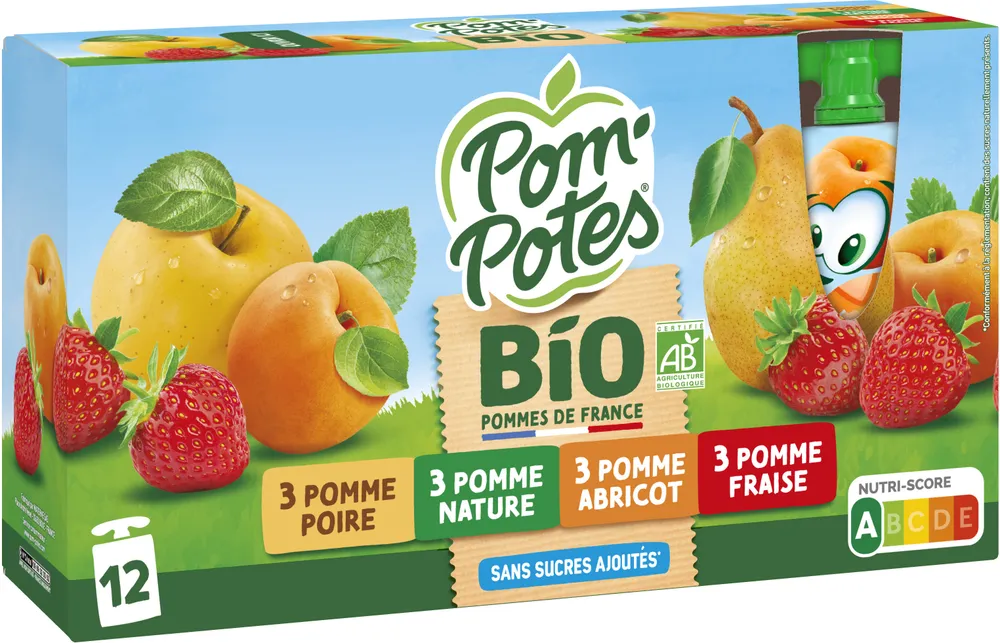 POM'POTES Compotes Gourdes BIO Multivariétés 12x90g