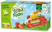 POM'POTES Compotes Gourdes Pomme, Pomme Fraise 16x90g
