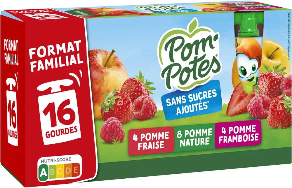 POM'POTES Compotes Pomme, P. Frs, P. Framb 16x90g Format Familial