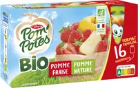 POM'POTES Compotes Gourdes BIO Pomme Fraise 16x90g Format Familial