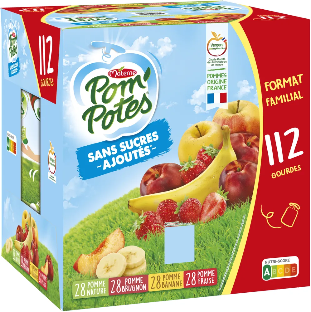POM'POTES Compotes Pomme, P.Brug, P.Ban, P.Frs 112x90g Format Familial
