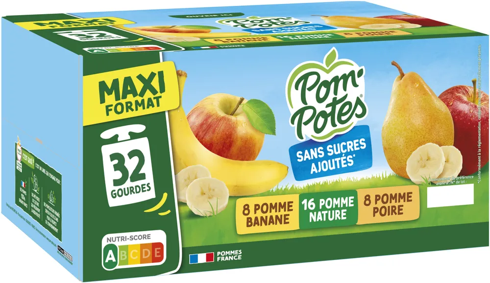POM'POTES Compotes Pomme, Pomme Poire, Pomme Banane 32x90g