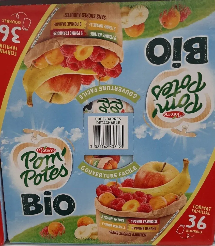 POM'POTES Compotes BIO Pomme, P. Frb, P. Mir, P. Ban 36x90g Format Familial