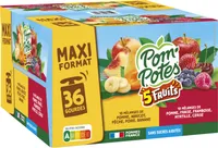 POM'POTES Compotes Gourdes 5 Fruits Rouges & Jaunes 36x90g Format Familial
