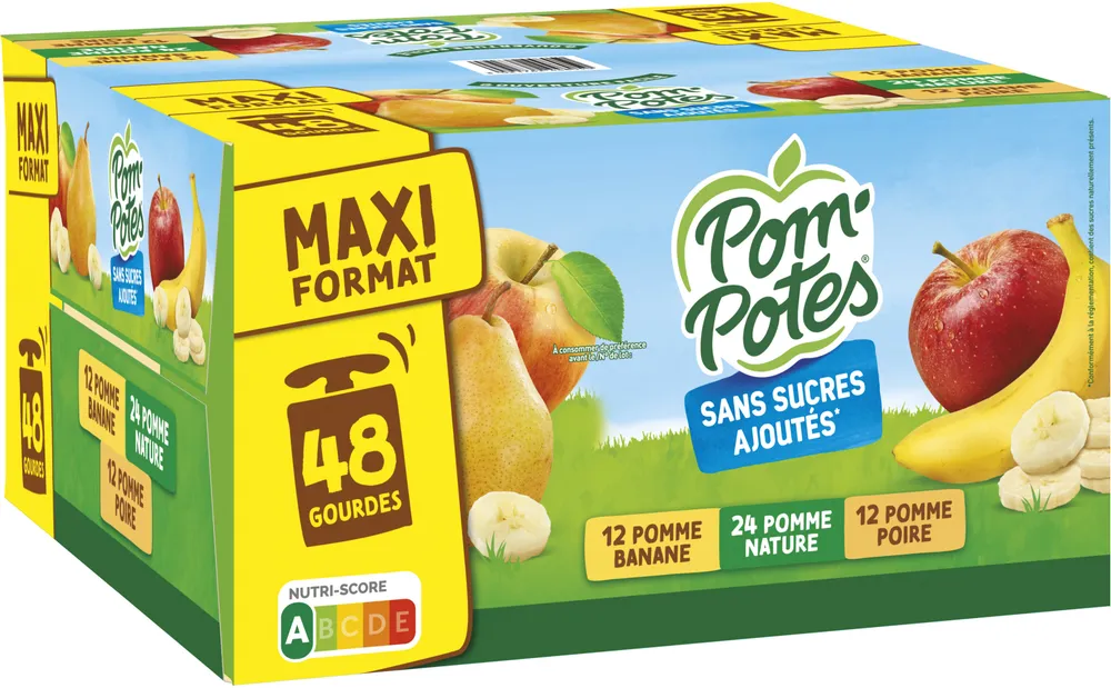 POM'POTES Compotes Pomme, P. Poire, P. Ban 48x90g Format Familial