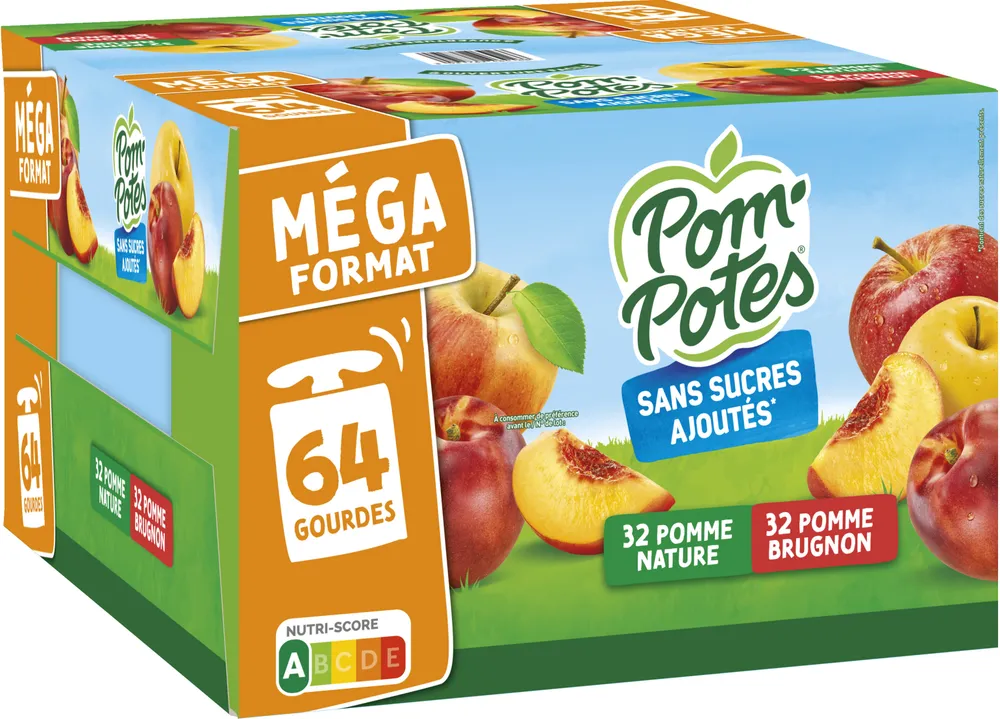 POM'POTES Compotes Gourdes Pomme, P. Brugn 64x90g Format Familial