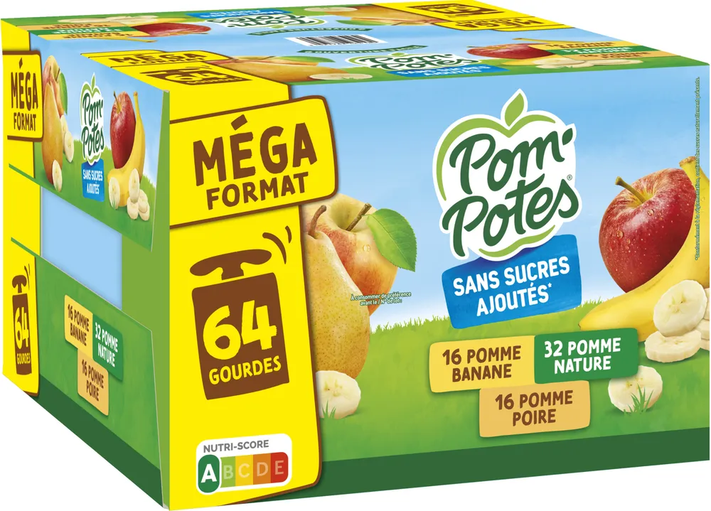 POM'POTES Compotes Pomme, P. Poire, P. Ban 64x90g Format Familial