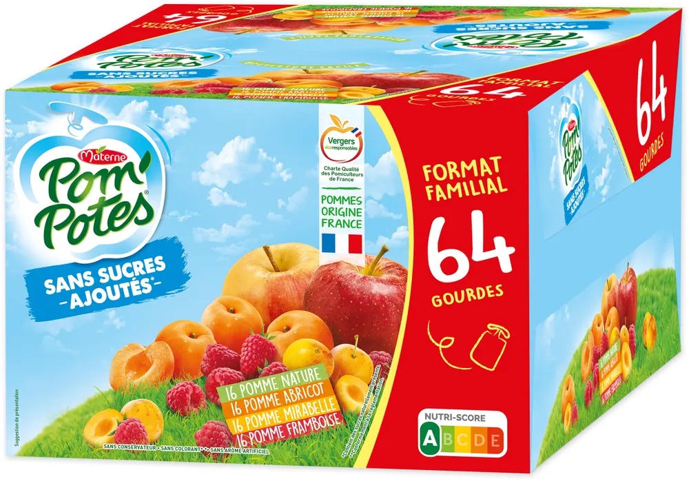 POM'POTES Compotes Pomme,P.Ab,P.Frb,P.Mir 64x90g Format Familial