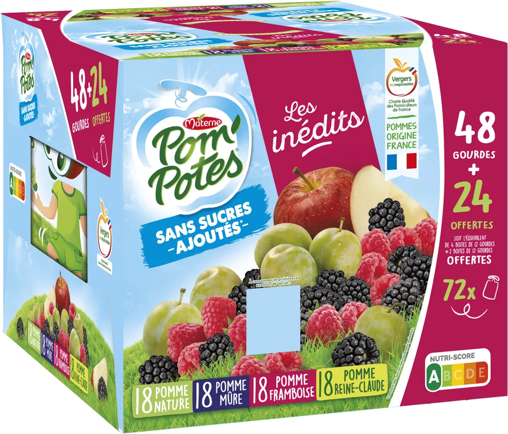POM'POTES Compotes Gourdes Multiv. Inédits 72x90g 48+24 Offertes
