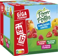 POM'POTES Compotes Pomme, P. Frs, P. Framb 96x90g 64+32 Offertes