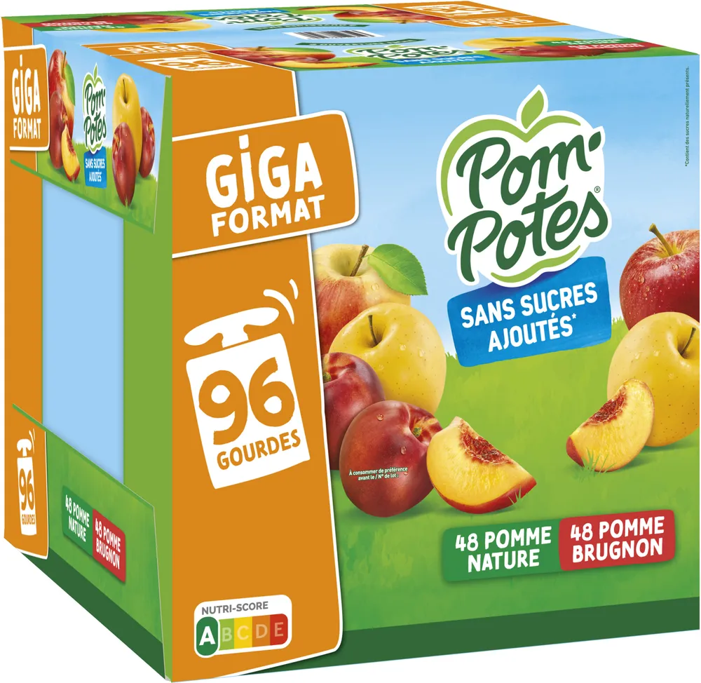 POM'POTES Compotes Gourdes Pomme, P. Brugn 96x90g Format Familial
