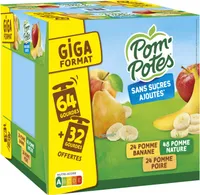 POM'POTES Compotes Pomme, P. Poire, P. Bana 96x90g 64+32 Offertes