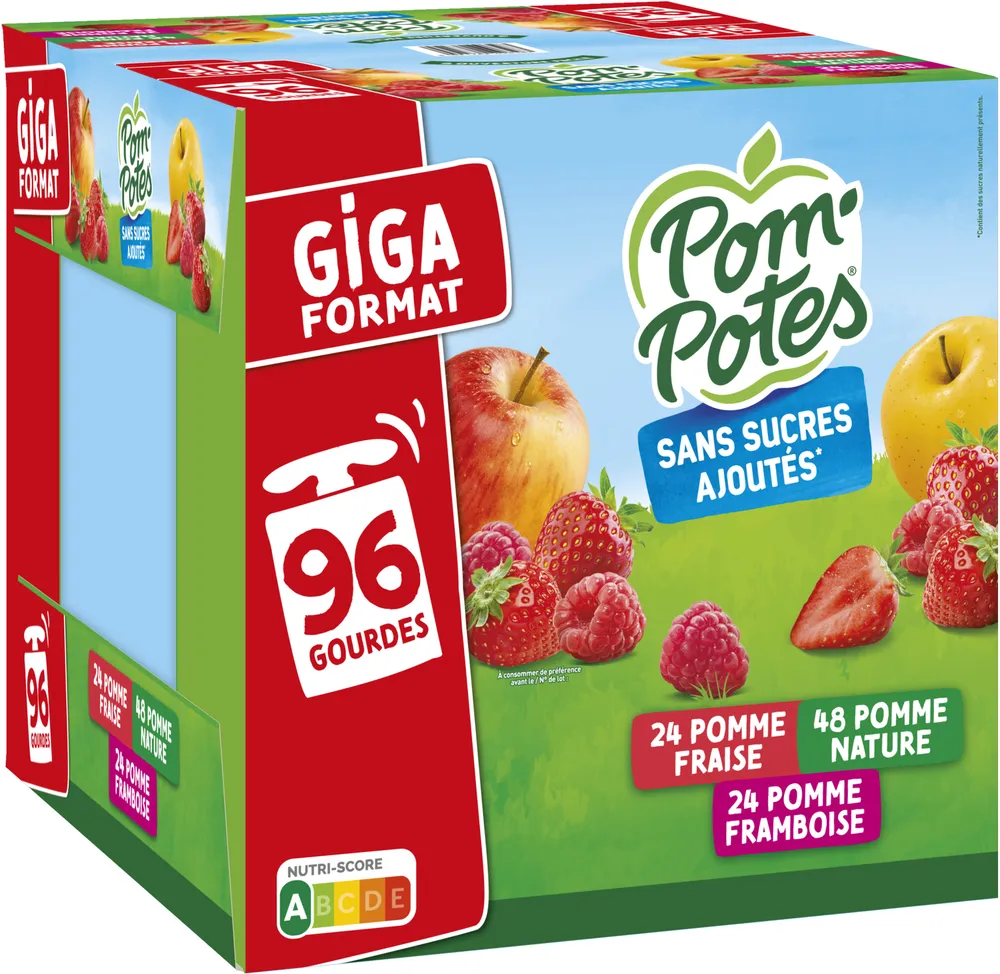 POM'POTES Compotes Pomme, P. Frs, P. Framb 96x90g Format Familial