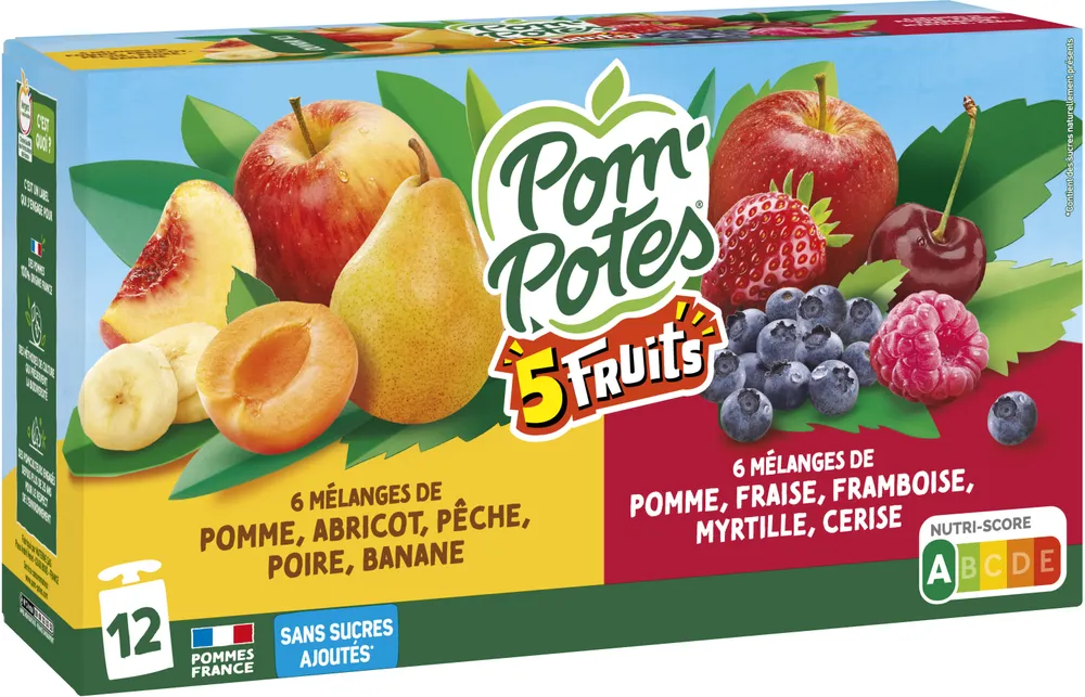 POM'POTES Compotes Gourdes 5 Fruits Rouges & Jaunes 12x90g