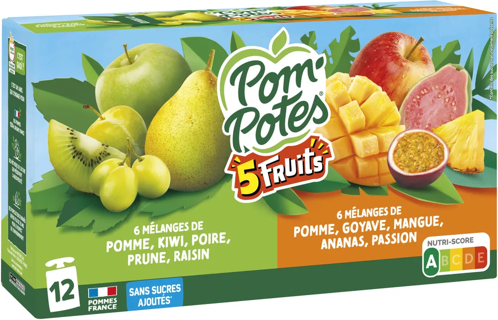 POM'POTES Compotes Gourdes 5 Fruits Exotiques & Verts 12x90g
