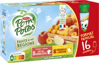 POM'POTES Compotes Gourdes P. Pêche, P. Mirabelle de Lorraine 16x90g Format Familial