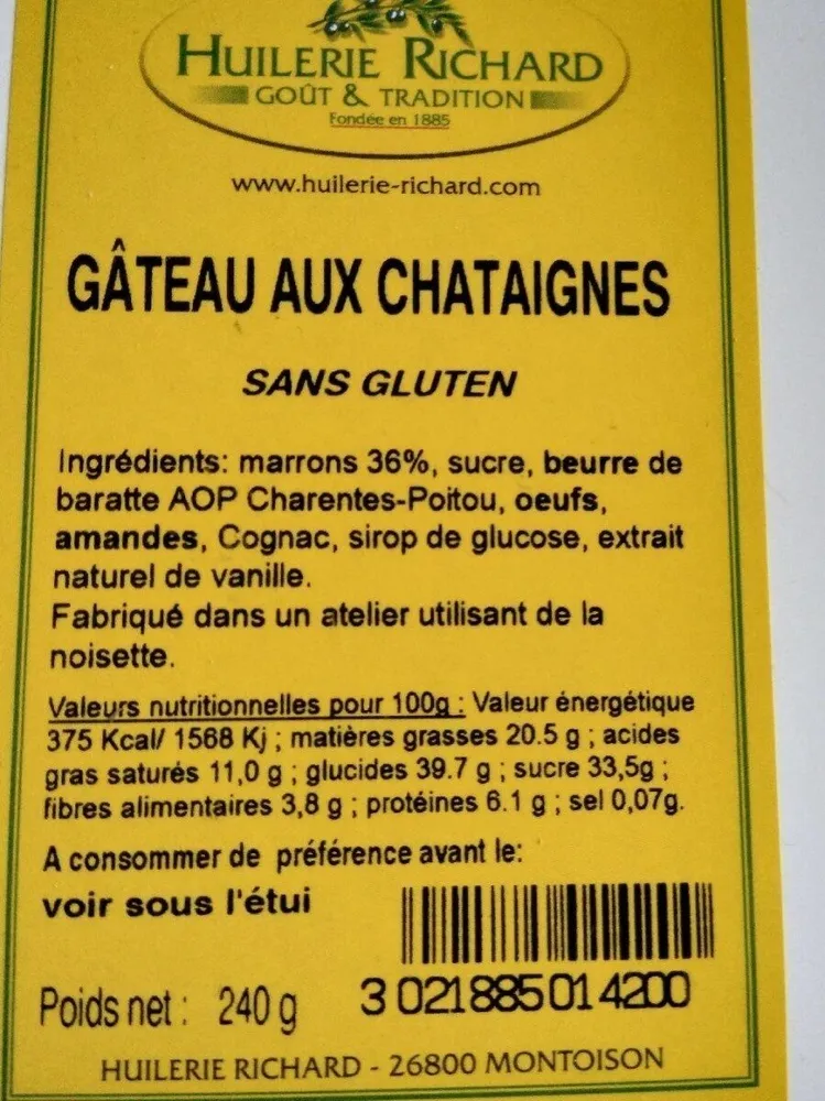 Gâteau aux châtaignes sans gluten