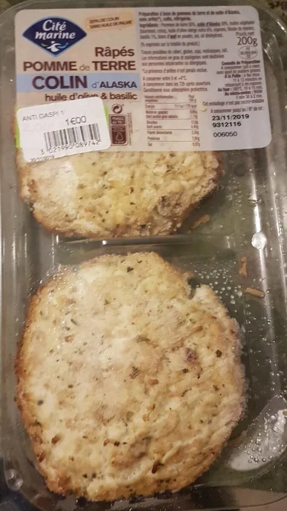 Râpés pomme de terre Colin d'Alaska